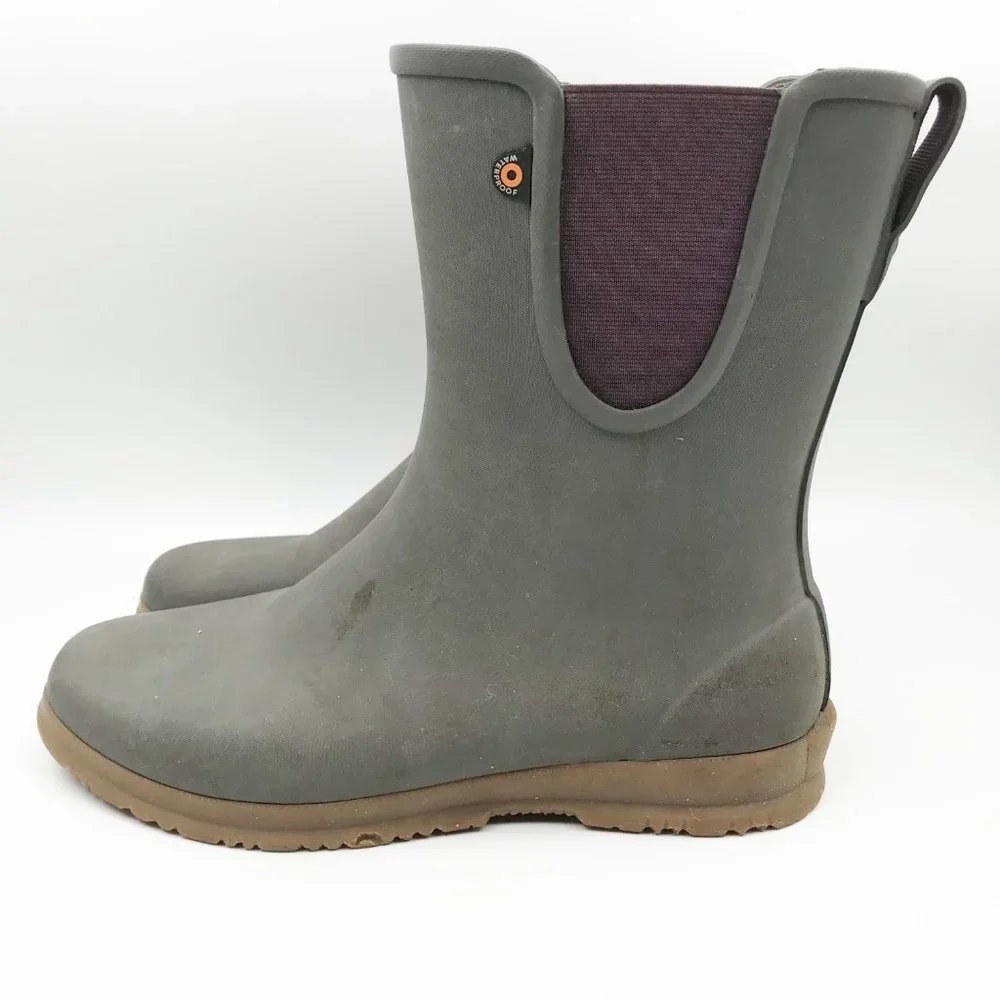 BOGS Mid Calf Gray Rubber Rain Boots Womens 7